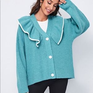 Blue Ruffle Collar Cardigan
